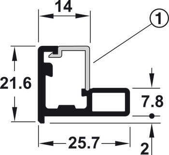 Aluminum Frame Profile, 26 x 14 mm, with Reduced Frame, Glass Thickness 4 mm