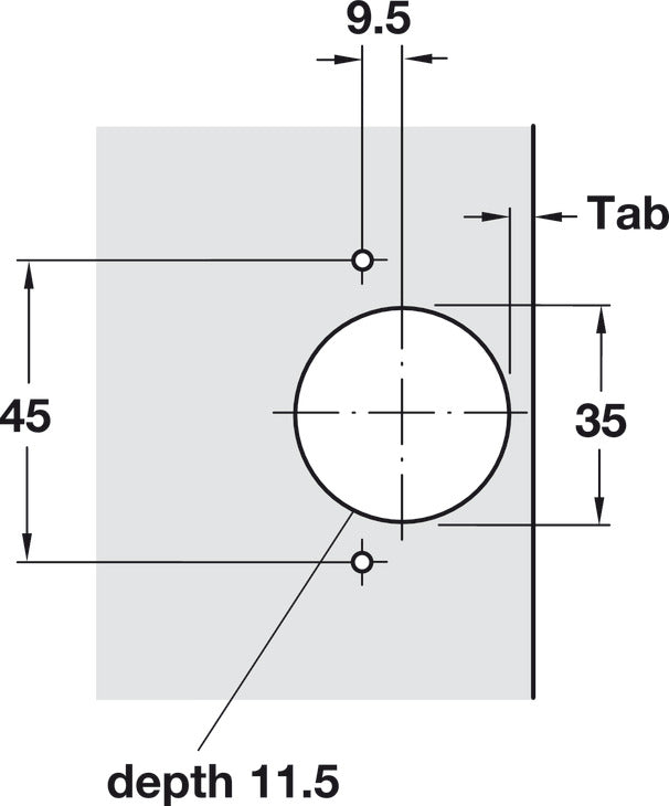 Wide Angle Clip-On Hinge, Opening Angle 165°, Half Overlay