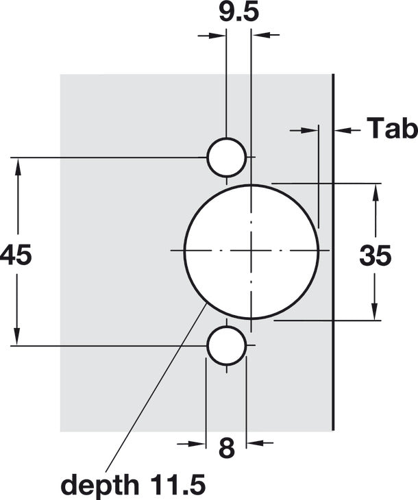 Wide Angle Clip-On Hinge, Opening Angle 165°, Full Overlay