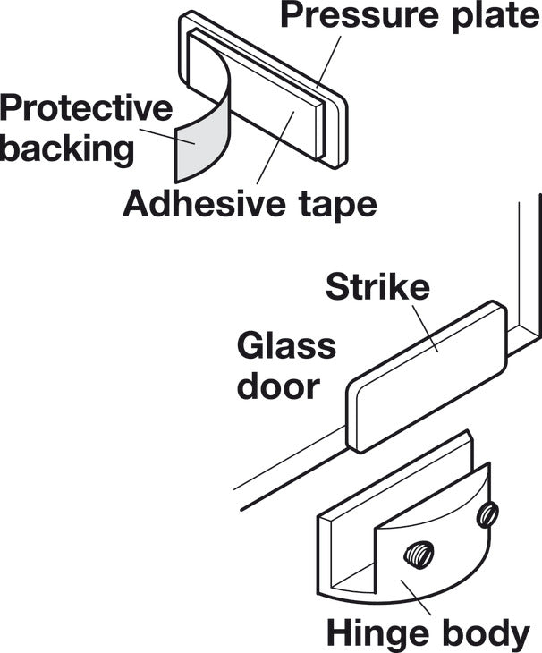 Glass Door Hinge, Opening angle 95°, inset mounting
