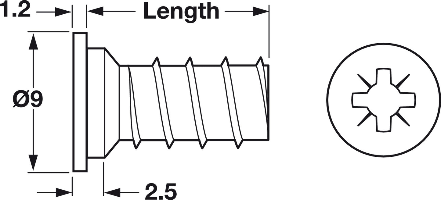 Euro screw, with Special Cylinder Head, #2 Pozi Drive, Bulk Pack