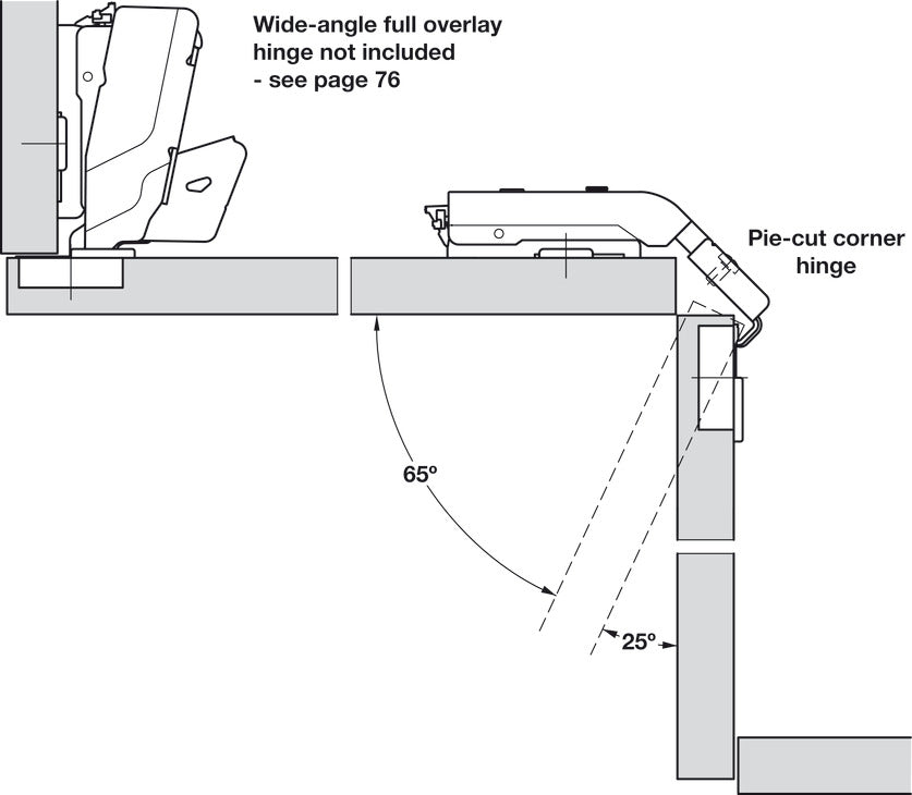 Pie-Cut Corner Hinge, Grass TIOMOS, Self-Close, for Connecting Two Folding Doors