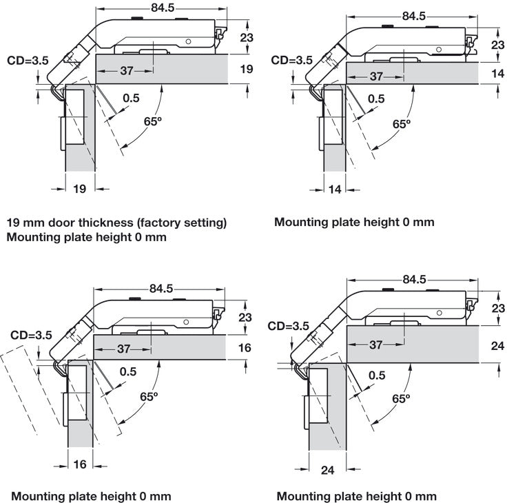Pie-Cut Corner Hinge, Grass TIOMOS, Self-Close, for Connecting Two Folding Doors
