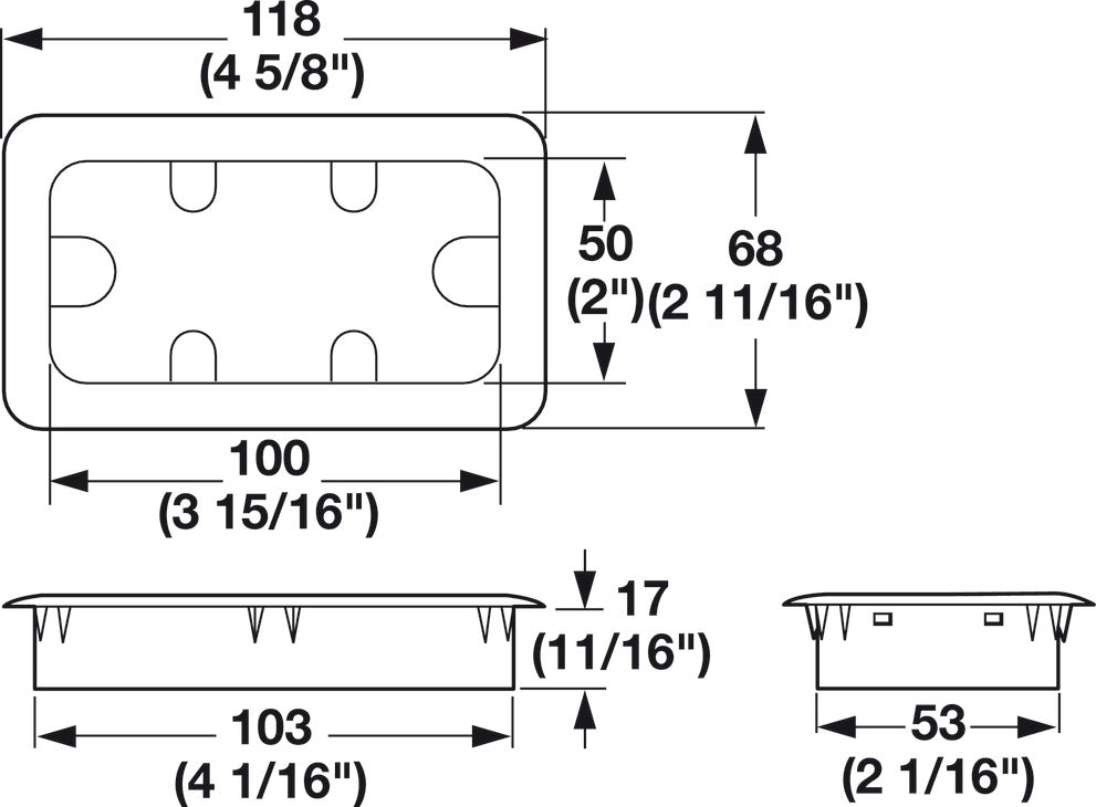 Plastic Cable Grommet, Two-Piece, Rectangular, 120 x 70mm