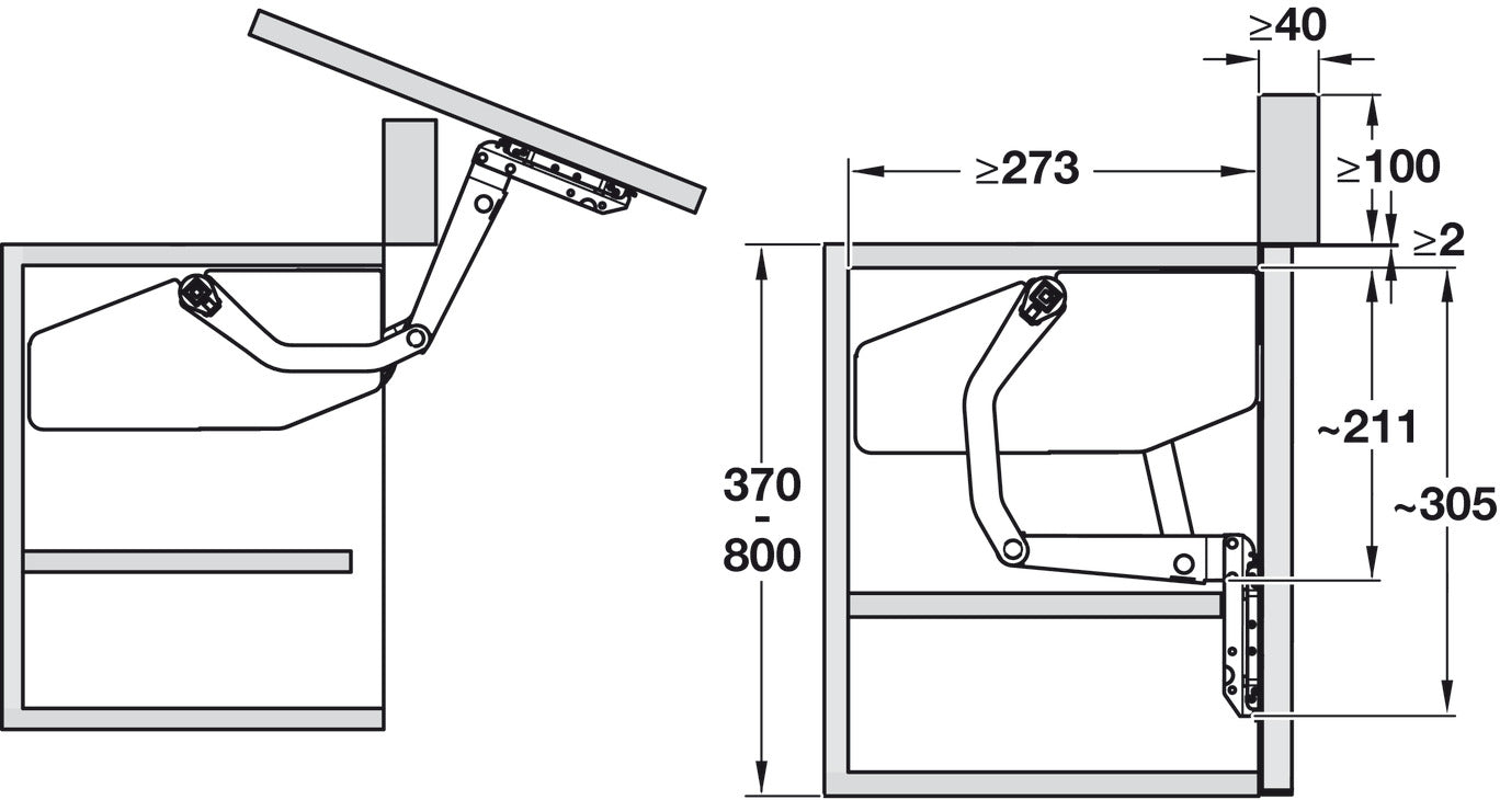 Front lift up fitting, Free swing