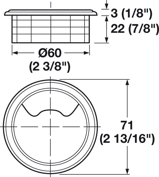Plastic Cable Grommet, Two-Piece, Round, Ø60 mm