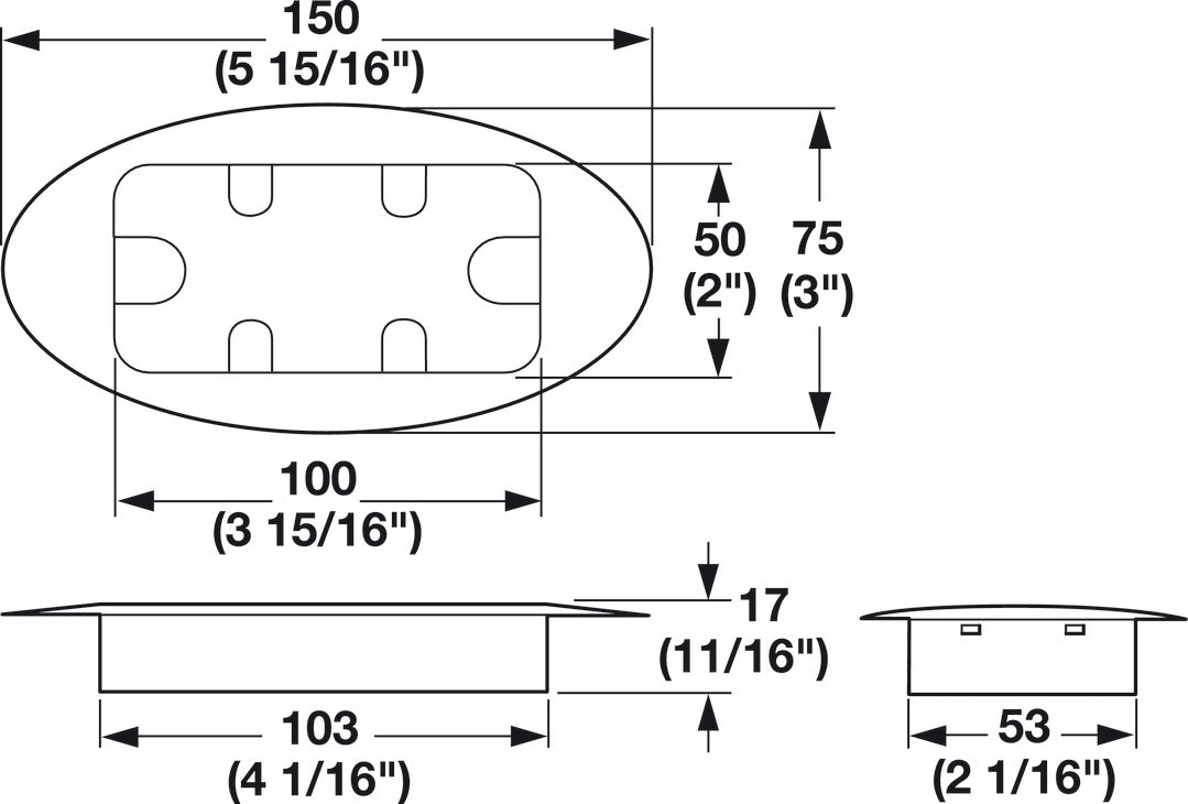 Plastic Cable Grommet, Two-Piece, Oval,150 x 75mm