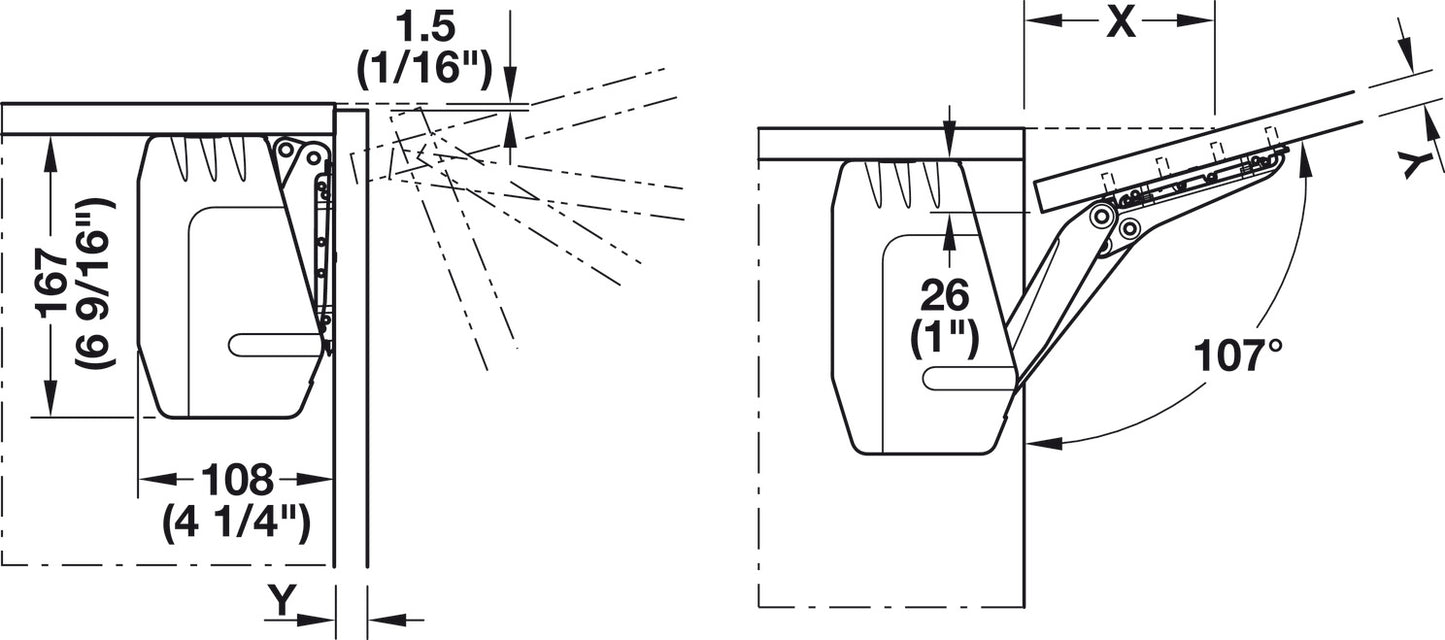 Swing Up Fitting, Free Flap 1.7, Set