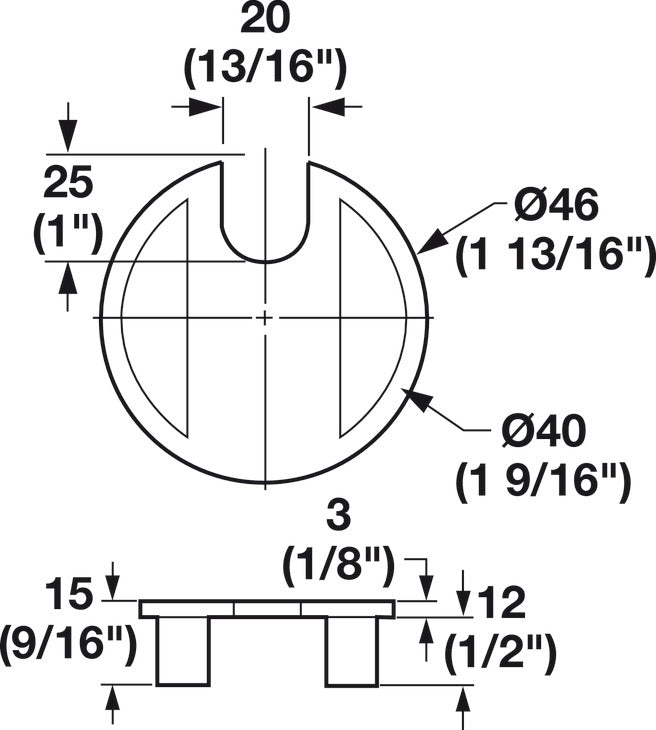 Metal Cable Grommet, One-Piece, Round, Ø40 mm