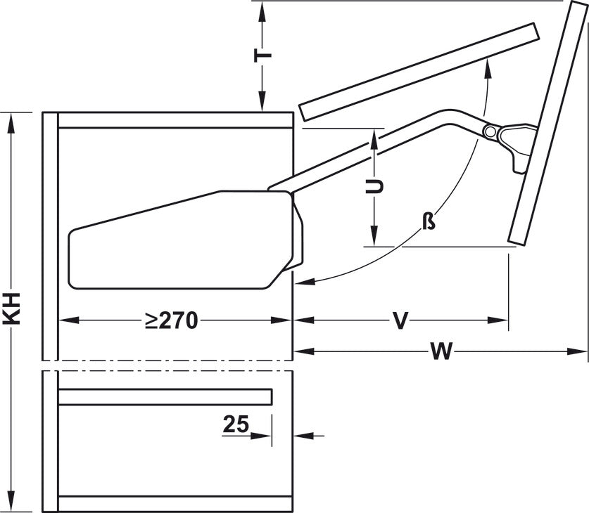 Double Door Lift-Up Fitting, HÃ¤fele Free fold short