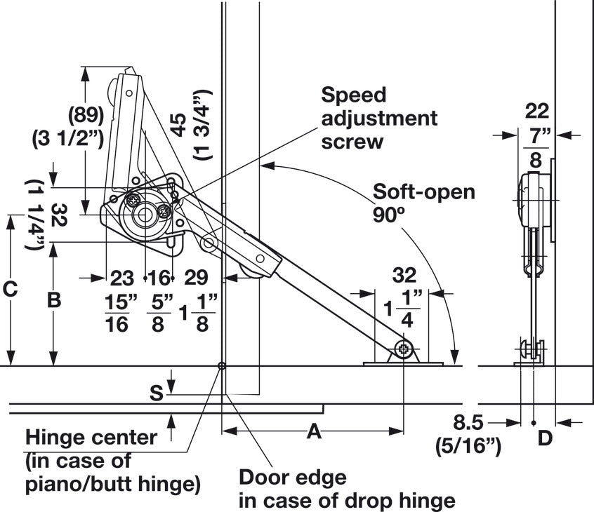 Flap Stay, For wooden flaps, adjustable braking effect