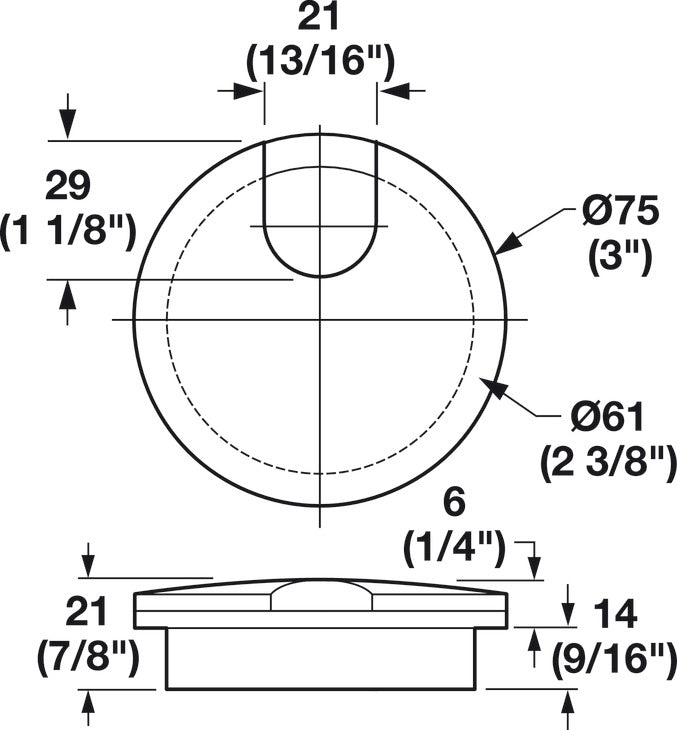 Metal Cable Grommet, Two-Piece, Round, Ø61 mm