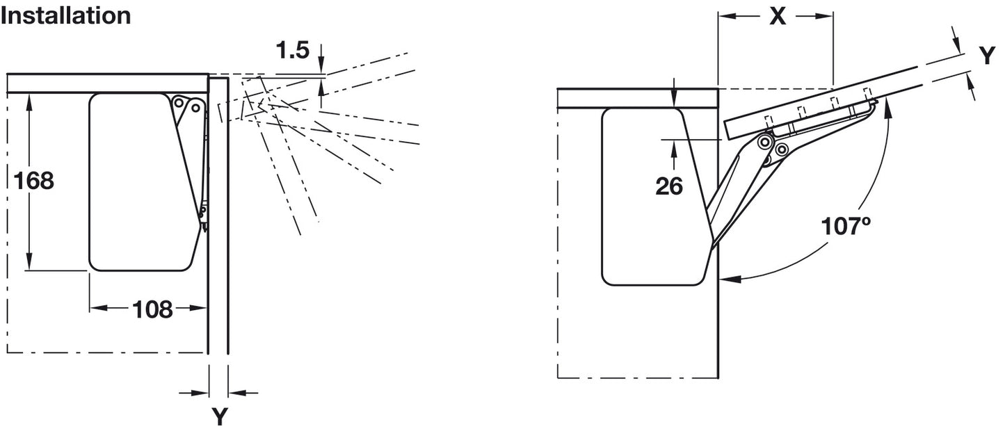 Swing Up Fitting, Free Flap 1.7, Set