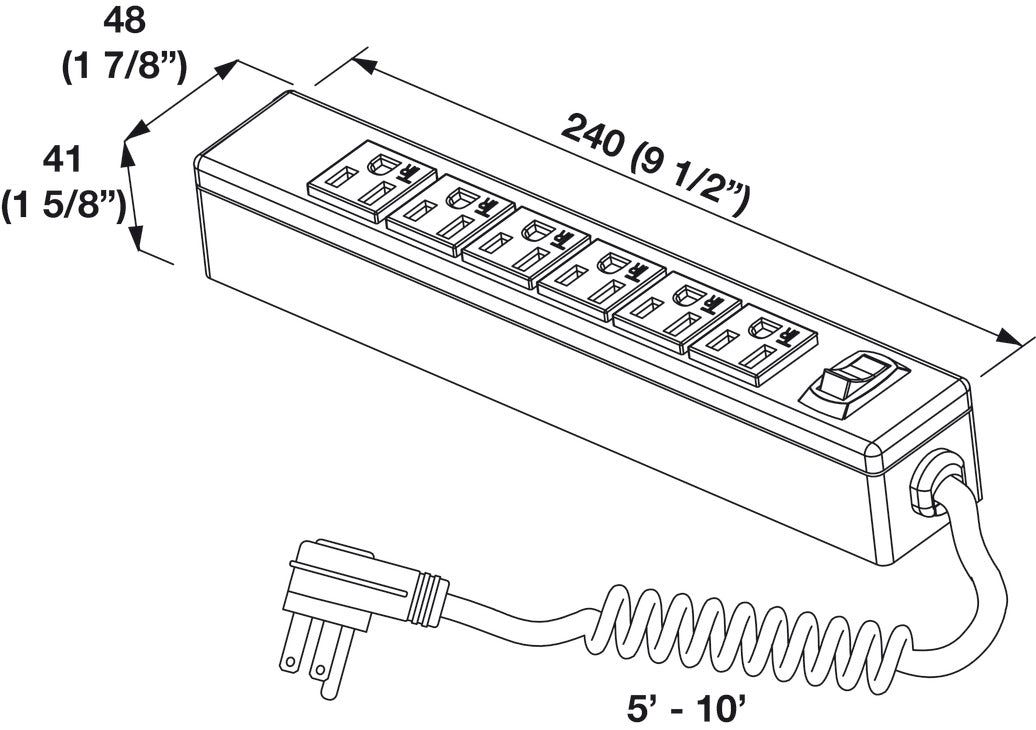 Power Strip, 6 Outlet with Spiral Power Cord