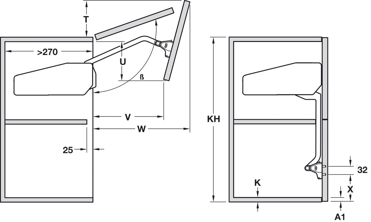 Double Door Lift-Up Fitting, HÃ¤fele Free fold short