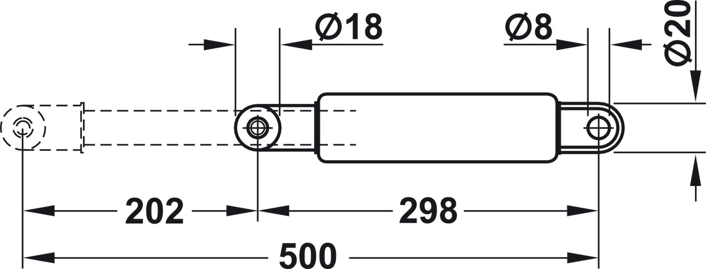 Foldaway Bed Gas Piston, for Lengthwise Mounting