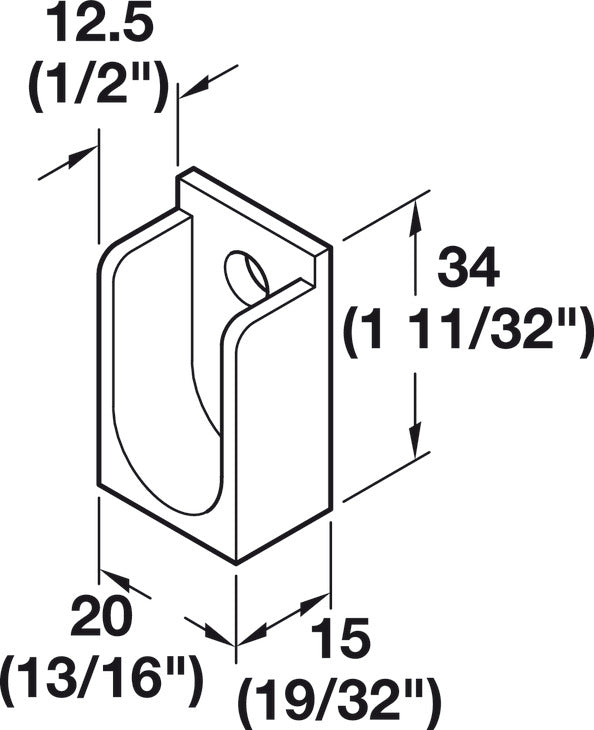 Rail End Support, for OVA Wardrobe Rail 30 x 15 mm