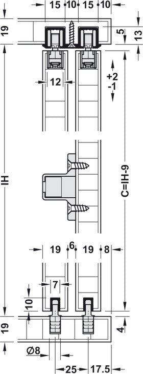 Sliding Door Hardware, Hawa Clipo 16 HM IF, set