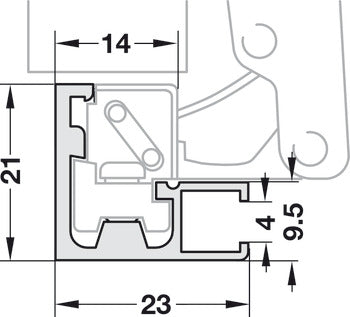 Aluminum Frame Door Hinge, HÃ¤fele Metallamat A, inset mounting, opening angle 110°