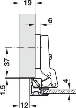 Aluminum Frame Door Hinge, HÃ¤fele Metallamat A, half overlay/twin mounting, opening angle 110°