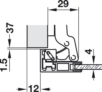 Aluminum Frame Door Hinge, HÃ¤fele Metallamat A, half overlay/twin mounting, opening angle 110°