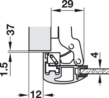 Aluminum Frame Door Hinge, HÃ¤fele Metallamat A, half overlay/twin mounting, opening angle 110°