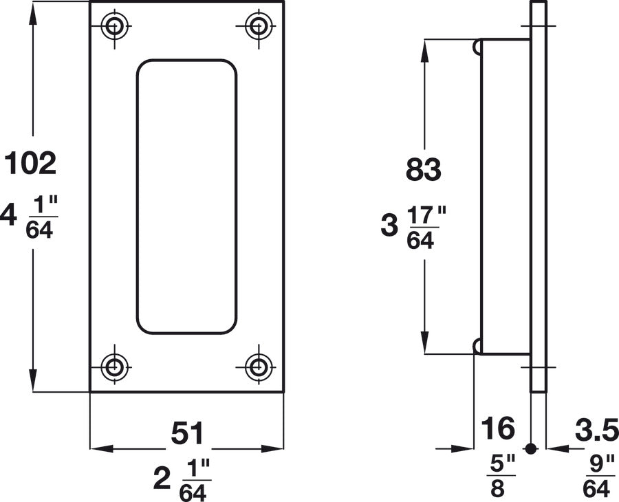 Flush Pull, for Sliding Doors, 83 mm Recess