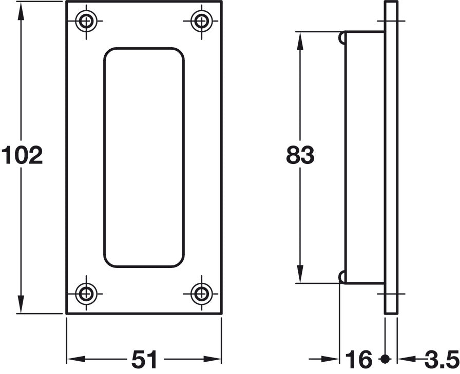 Flush Pull, for Sliding Doors, 83 mm Recess