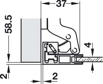 Aluminum Frame Door Hinge, HÃ¤fele Metallamat A, inset mounting, opening angle 110°