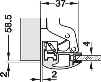 Aluminum Frame Door Hinge, HÃ¤fele Metallamat A, inset mounting, opening angle 110°