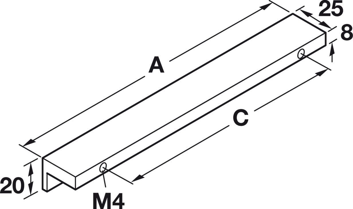 Handle, L-Profile, Aluminum