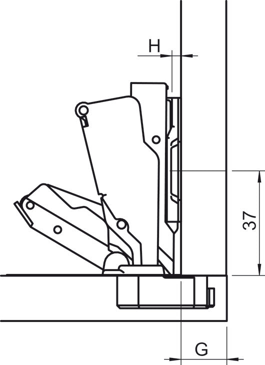 Wide Angle Clip-On Hinge, Opening Angle 165°, Half Overlay