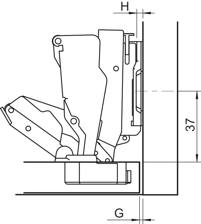 Wide Angle Clip-On Hinge, Opening Angle 165°, Inset Overlay