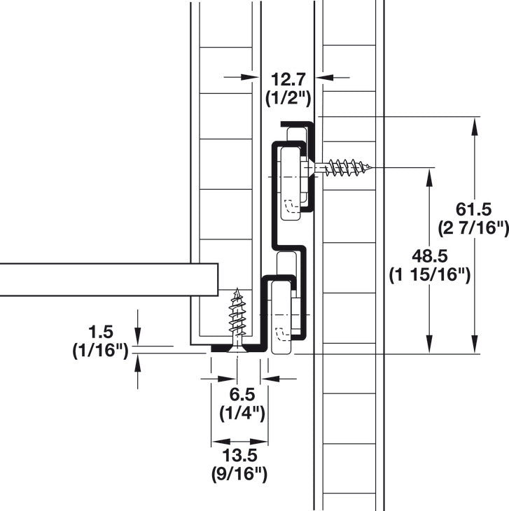 Premium Epoxy Coated Bottom Mounted Slide, Full Extension, Self-Closing, 150 lbs Weight Capacity