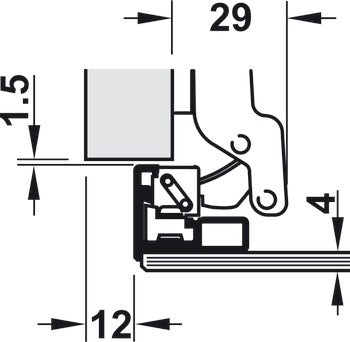 Aluminum Frame Door Hinge, HÃ¤fele Metallamat A, half overlay/twin mounting, opening angle 110°