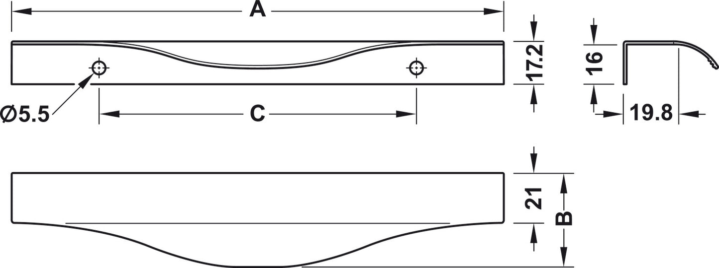 Handle, Edge pull handle, aluminum