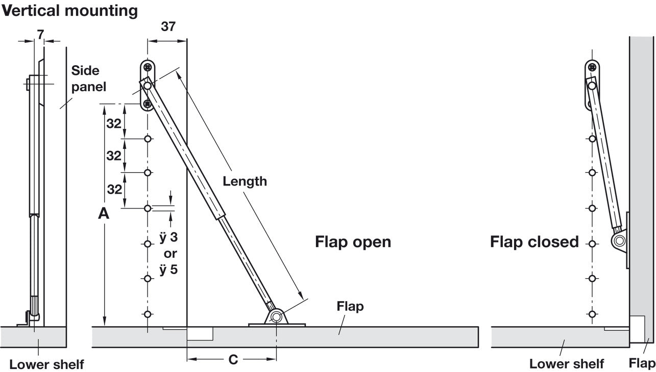 Flap Stay, Reversible, Fall-ex