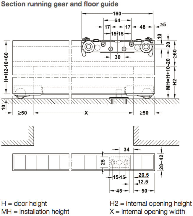 Sliding Door Hardware, Slido D-Line43 80M, set with running track for 1 door leaf