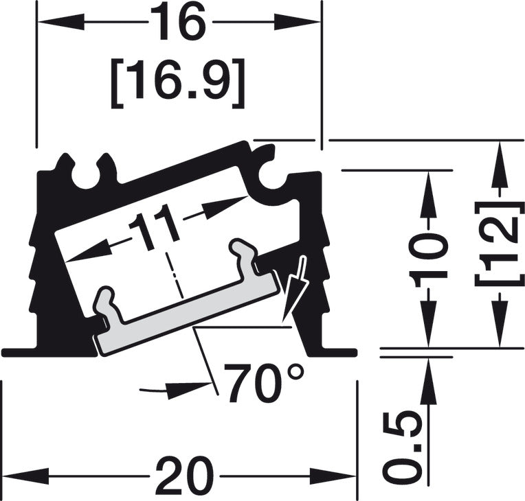 Profile for recess mounting, HÃ¤fele Loox5 Profile 1106, for LED strip lights