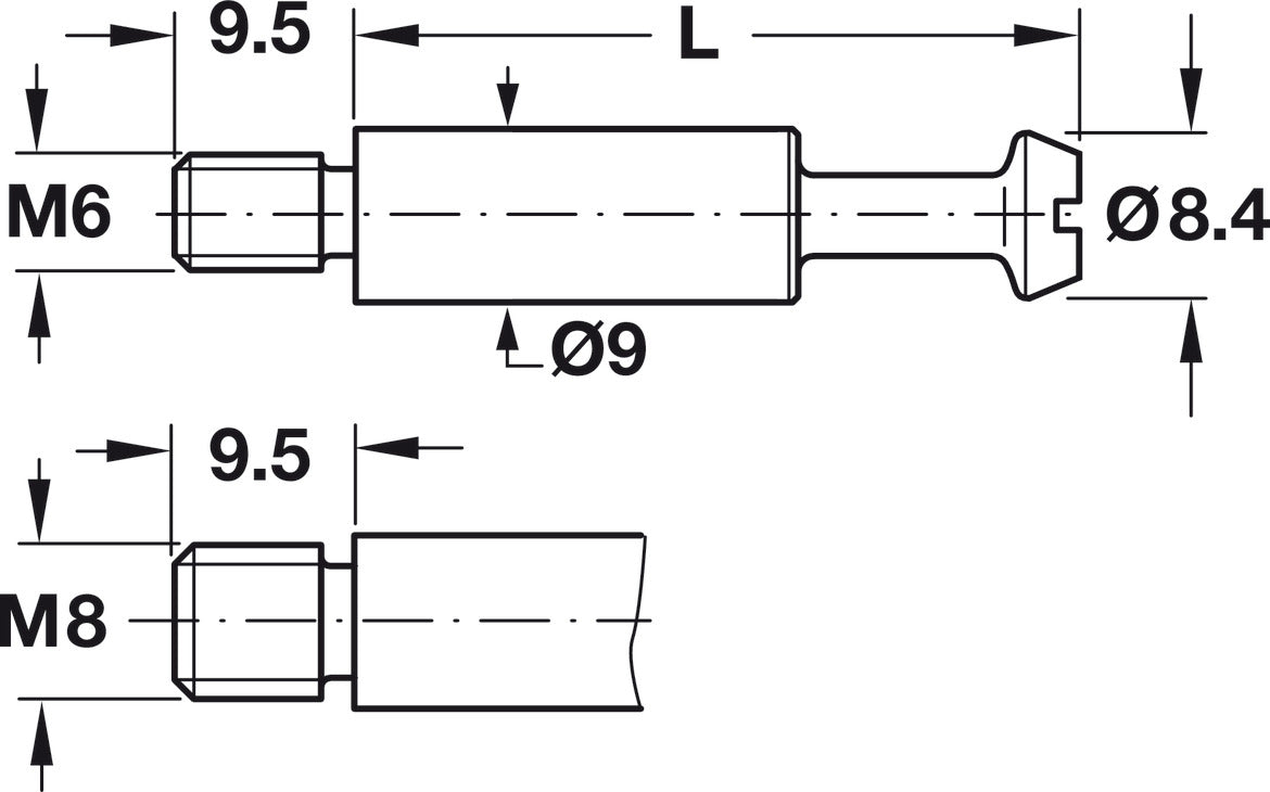 Connecting Bolt, Maxifix® System, with M6 or M8 Thread