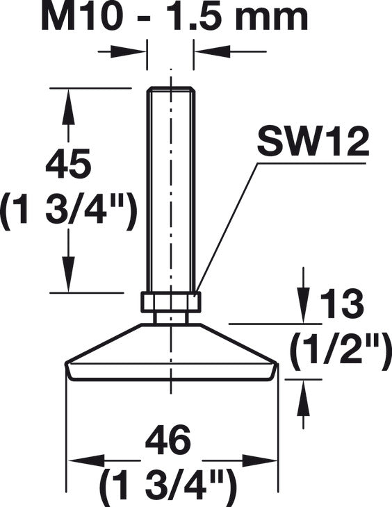 Base Leveler, Swiveling Base, M10 x 45 mm