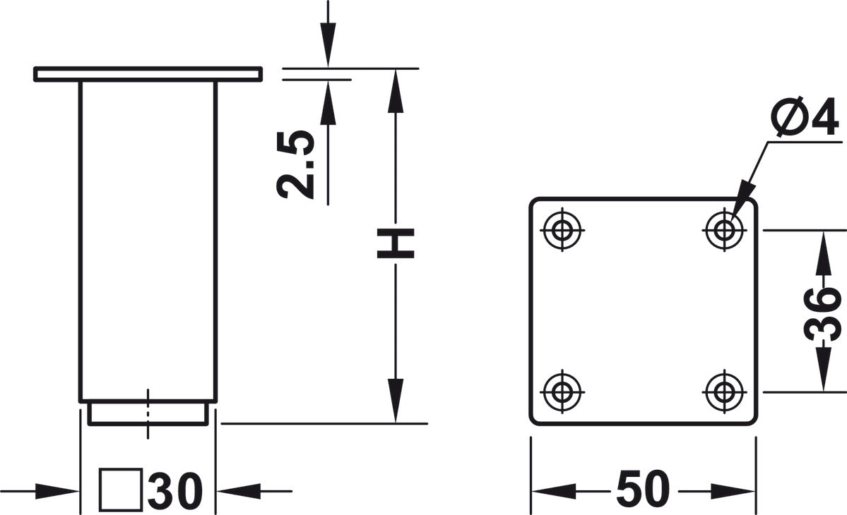 Furniture Foot, Without height adjustment, With plate
