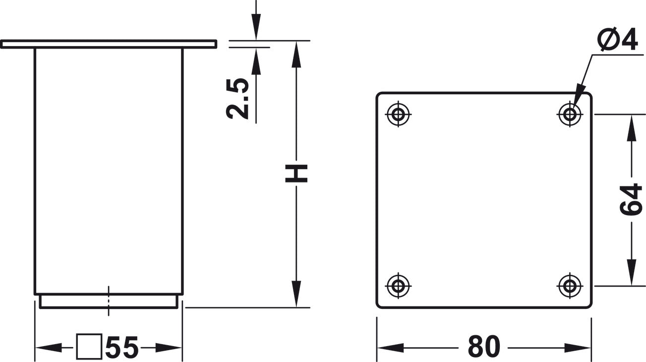 Furniture Foot, Without height adjustment, With plate
