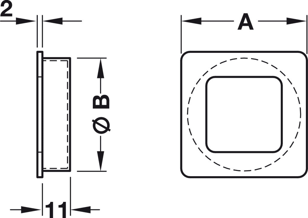Inset Handle, Zinc alloy, for glue fixing, square