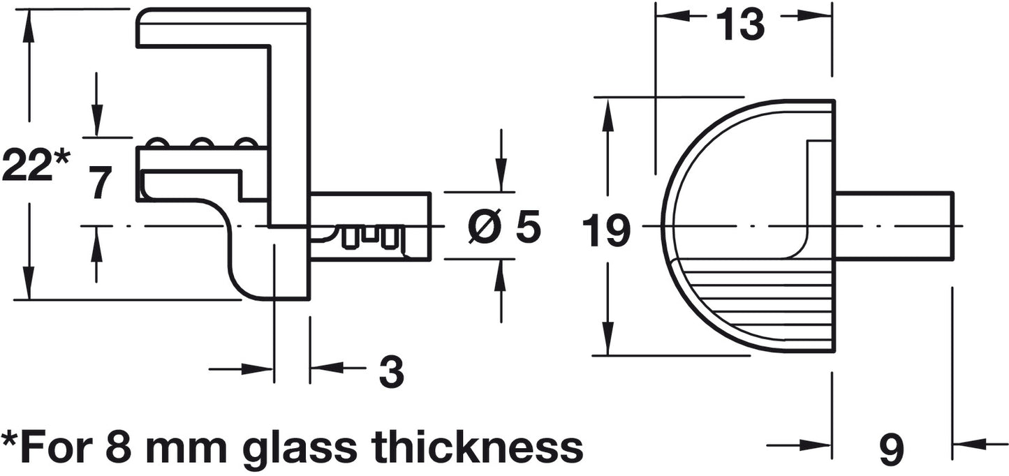 Glass Shelf Support, for Glass Thickness of 8/10/12 mm