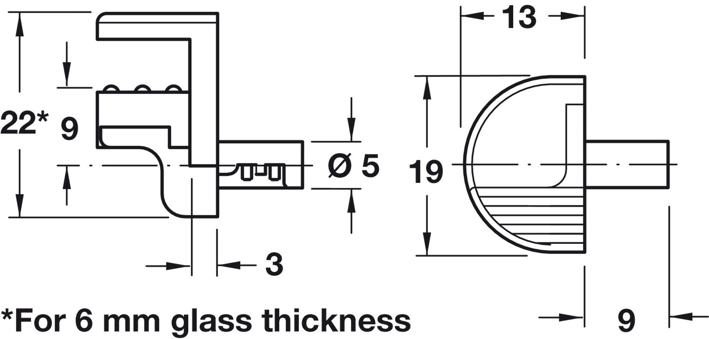 Glass Shelf Support, for Glass Thickness of 6/8/10 mm