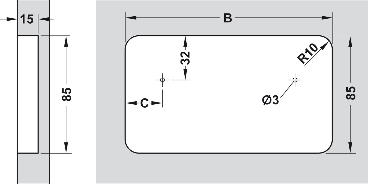 Inset Handle, Stainless Steel Look, Zinc