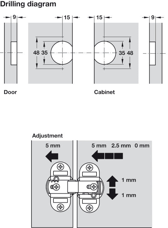 Folding Door Institutional Hinge, Aximat®, Opening Angle 180°