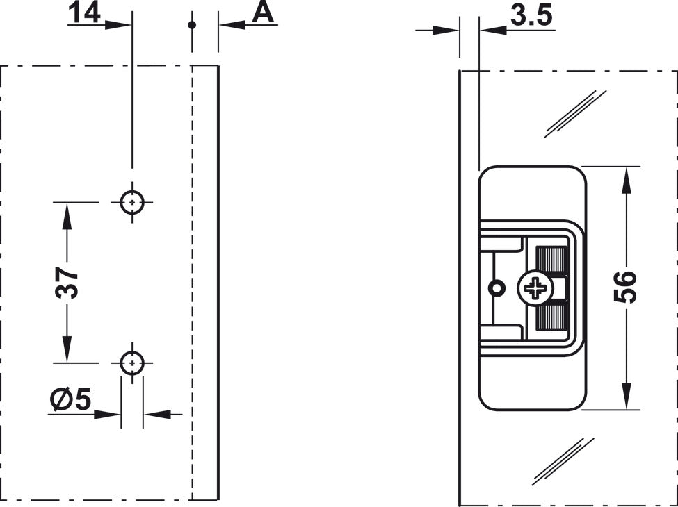 Glass Door Hinge, Aximat®, 230° Opening Angle, Glass to Wood, Inset