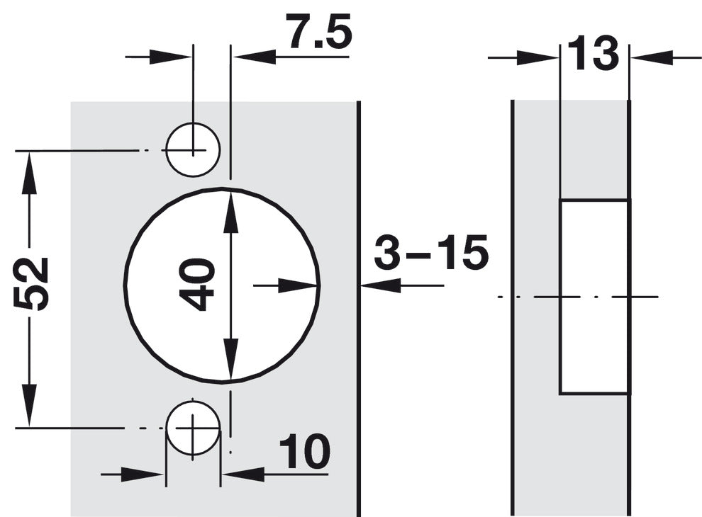 Concealed Thick Door Hinge, Salice, 94° Opening Angle, Half Overlay